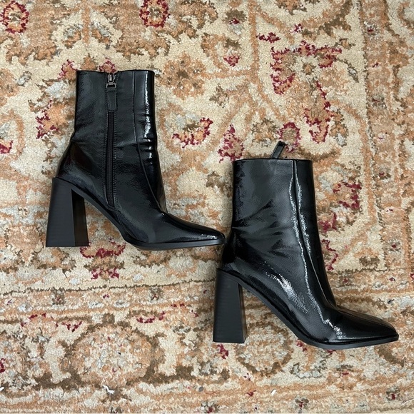 Princess Polly Kia Black Patent Leather Heeled Ankle Boots 6 - Picture 8 of 10